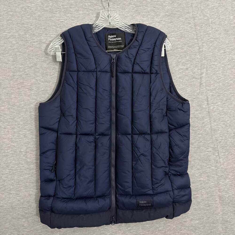 Askov Finlayson Mens Small Blue Quilted Thermal Winter Vest Full Zip Puffer